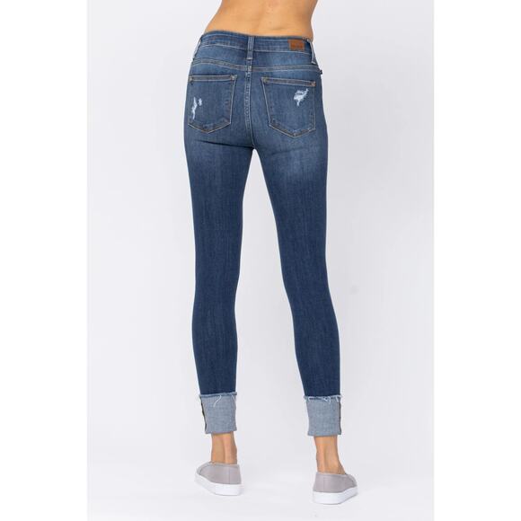 Judy Blue High Rise 5 Button Fly Cuffed Skinny Distressed Jeans 82246 NWT 11/30 - Picture 2 of 11